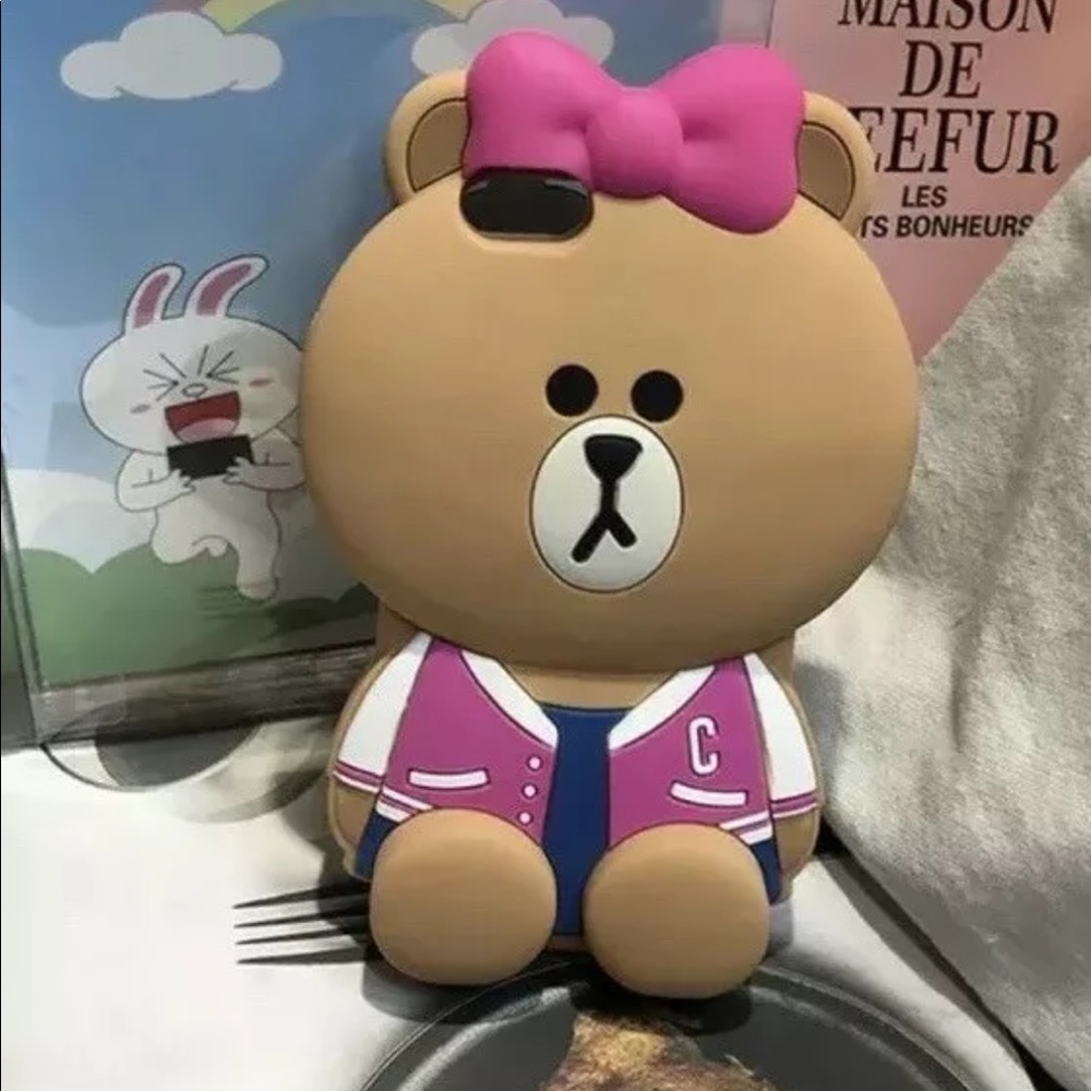 Bear iphone x Silicone case Kawaii Cute Phone Protector pink bow